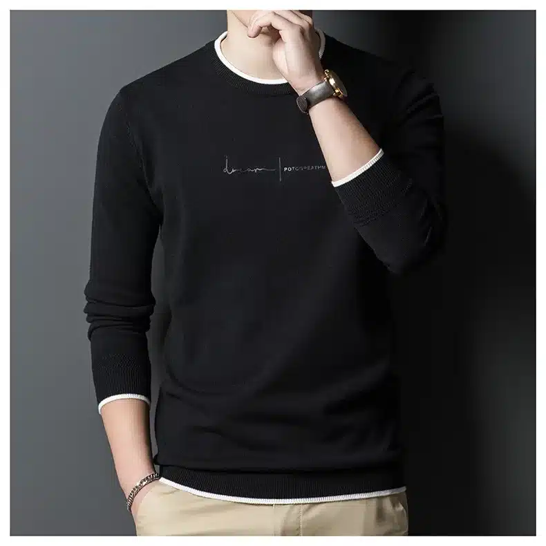 must meeste pullover valgete ääristega