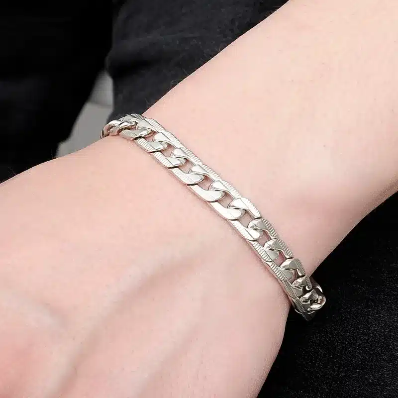 QIHE JEWELRY Wrist Chunky Men's Bracelets Silver Tone Hand Chain Curb Link Jewelry For Mens Gift Pulseiras masculinas 18