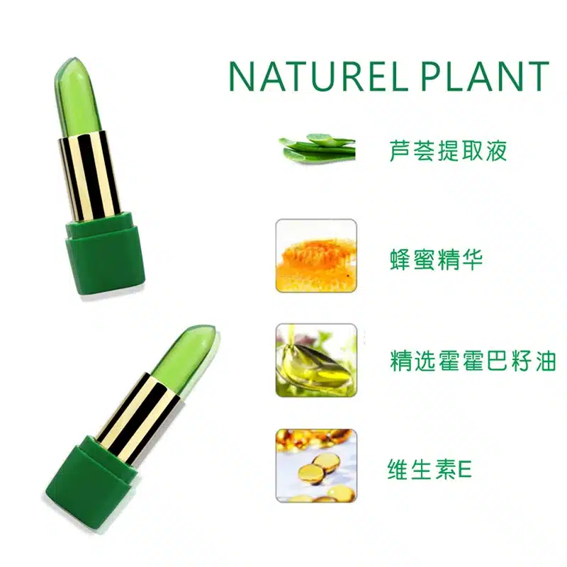 roheline huulepulk kuldse detailiga, aloe vera ekstraktiga