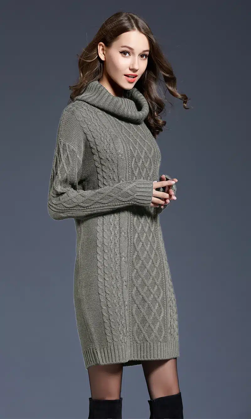 2018 Women Fashion Turtleneck Thick Sweater Dresses Plus Size Casual Sexy Knitted Cotton Autumn Winter Dress Vestidos 5