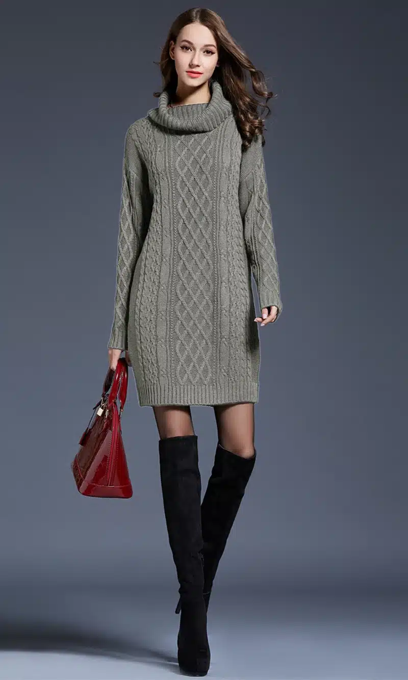 2018 Women Fashion Turtleneck Thick Sweater Dresses Plus Size Casual Sexy Knitted Cotton Autumn Winter Dress Vestidos 6