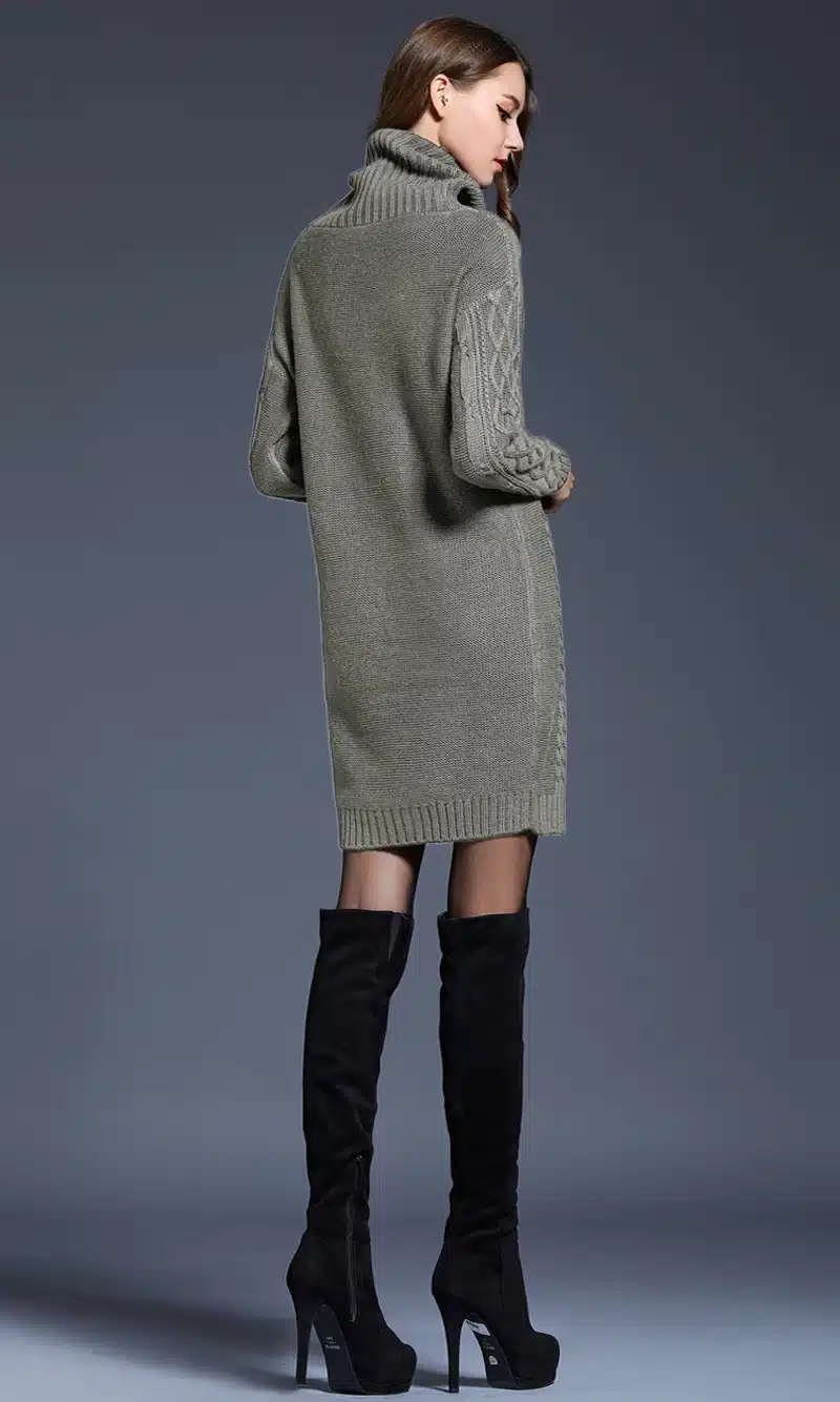 2018 Women Fashion Turtleneck Thick Sweater Dresses Plus Size Casual Sexy Knitted Cotton Autumn Winter Dress Vestidos 7