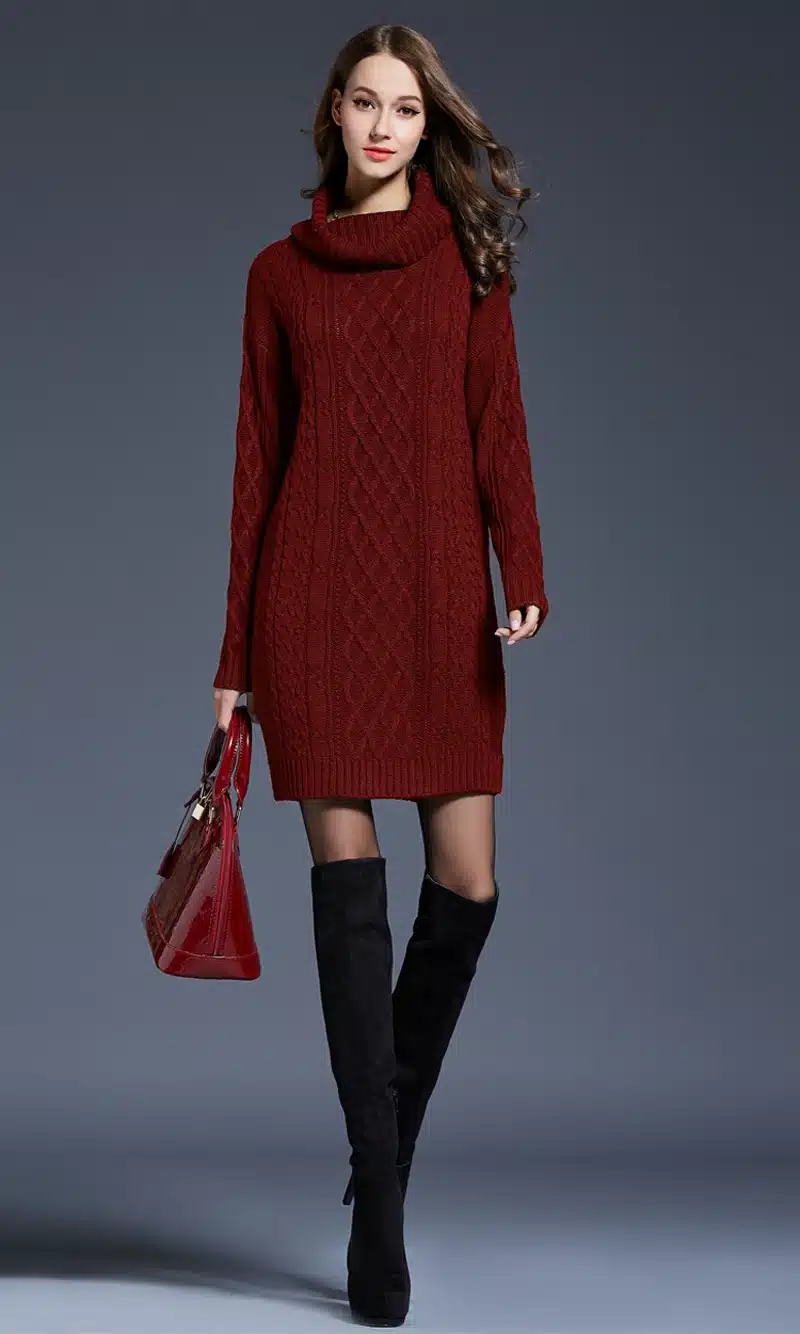 2018 Women Fashion Turtleneck Thick Sweater Dresses Plus Size Casual Sexy Knitted Cotton Autumn Winter Dress Vestidos 8