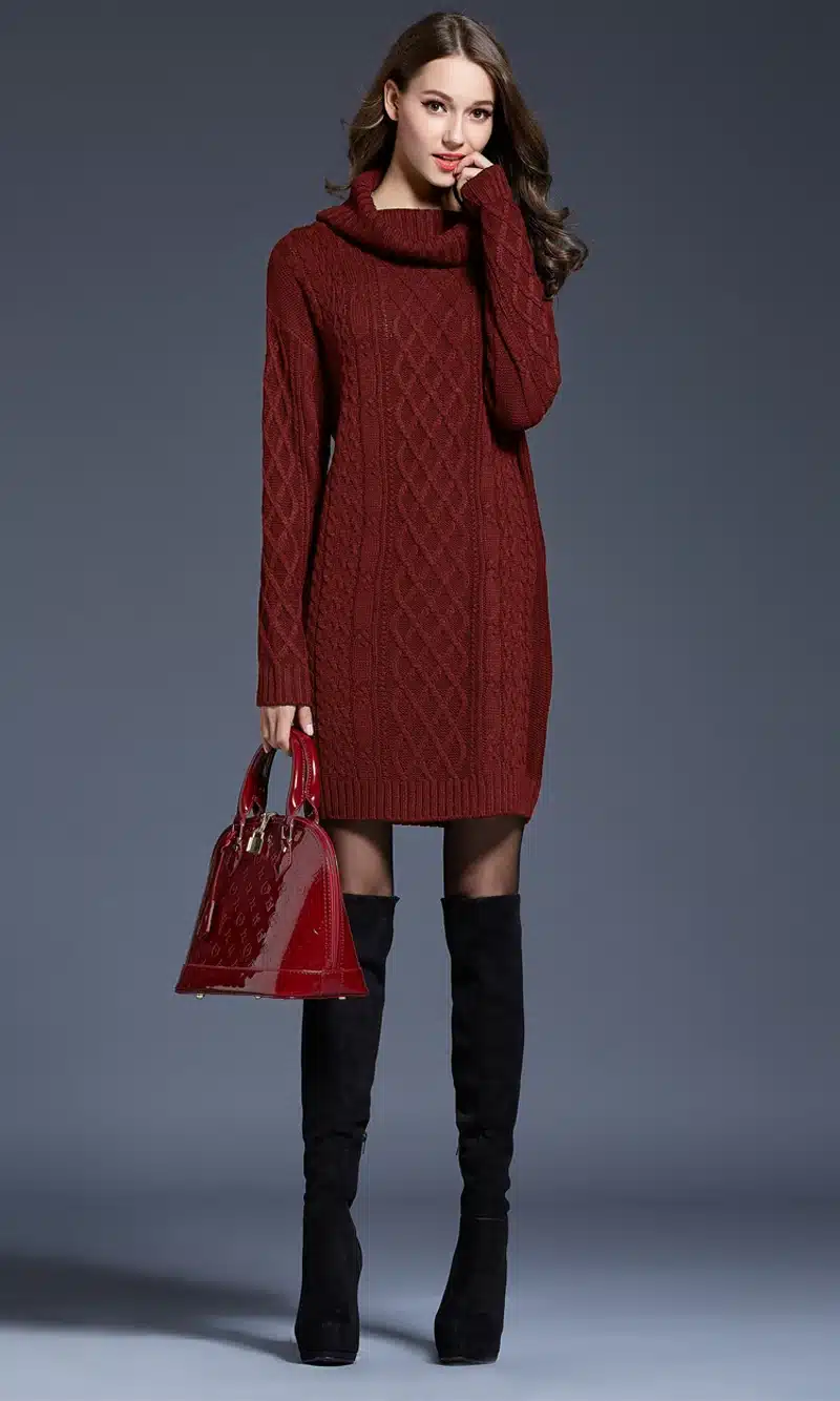 2018 Women Fashion Turtleneck Thick Sweater Dresses Plus Size Casual Sexy Knitted Cotton Autumn Winter Dress Vestidos 9
