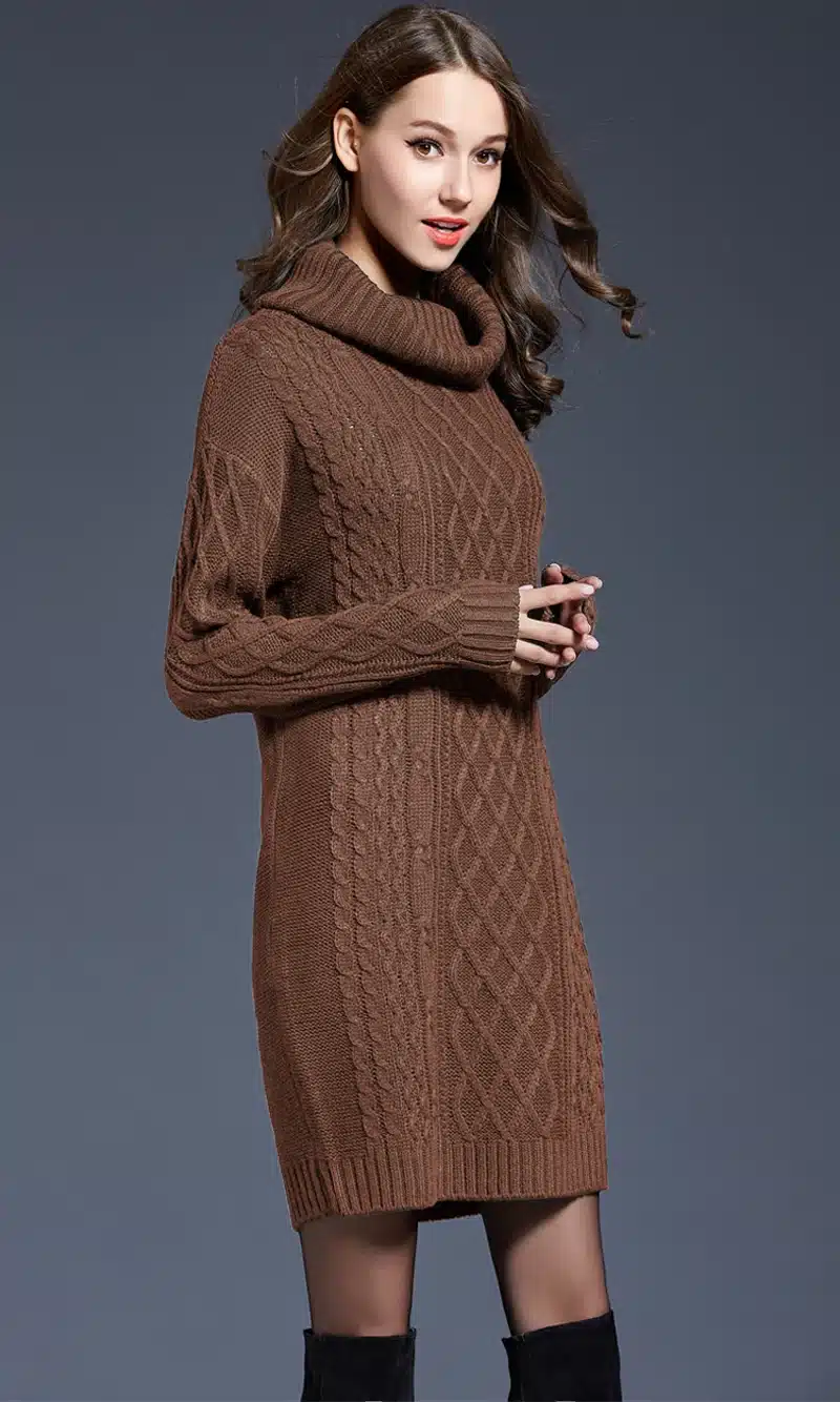 2018 Women Fashion Turtleneck Thick Sweater Dresses Plus Size Casual Sexy Knitted Cotton Autumn Winter Dress Vestidos 14