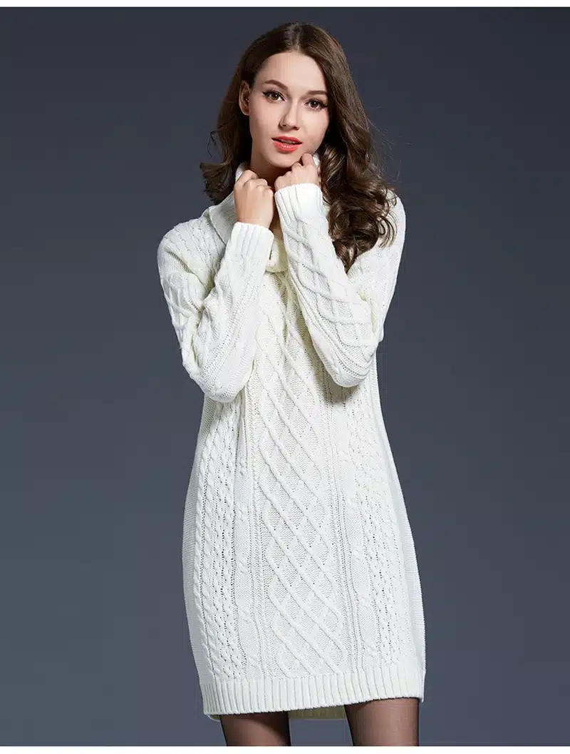 2018 Women Fashion Turtleneck Thick Sweater Dresses Plus Size Casual Sexy Knitted Cotton Autumn Winter Dress Vestidos 16