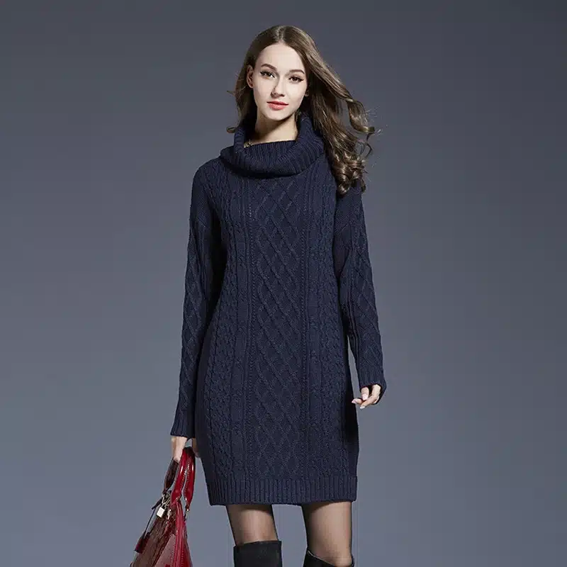 2018 Women Fashion Turtleneck Thick Sweater Dresses Plus Size Casual Sexy Knitted Cotton Autumn Winter Dress Vestidos 19