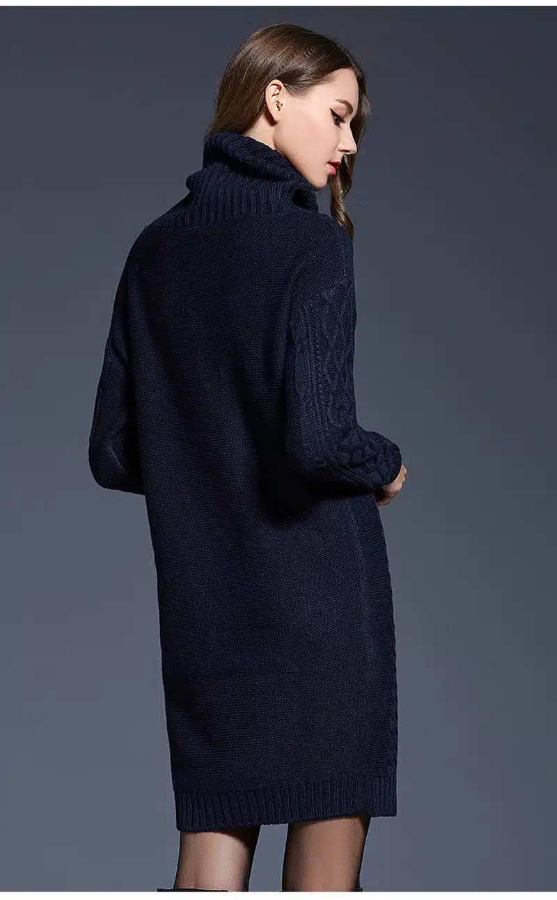 2018 Women Fashion Turtleneck Thick Sweater Dresses Plus Size Casual Sexy Knitted Cotton Autumn Winter Dress Vestidos 20