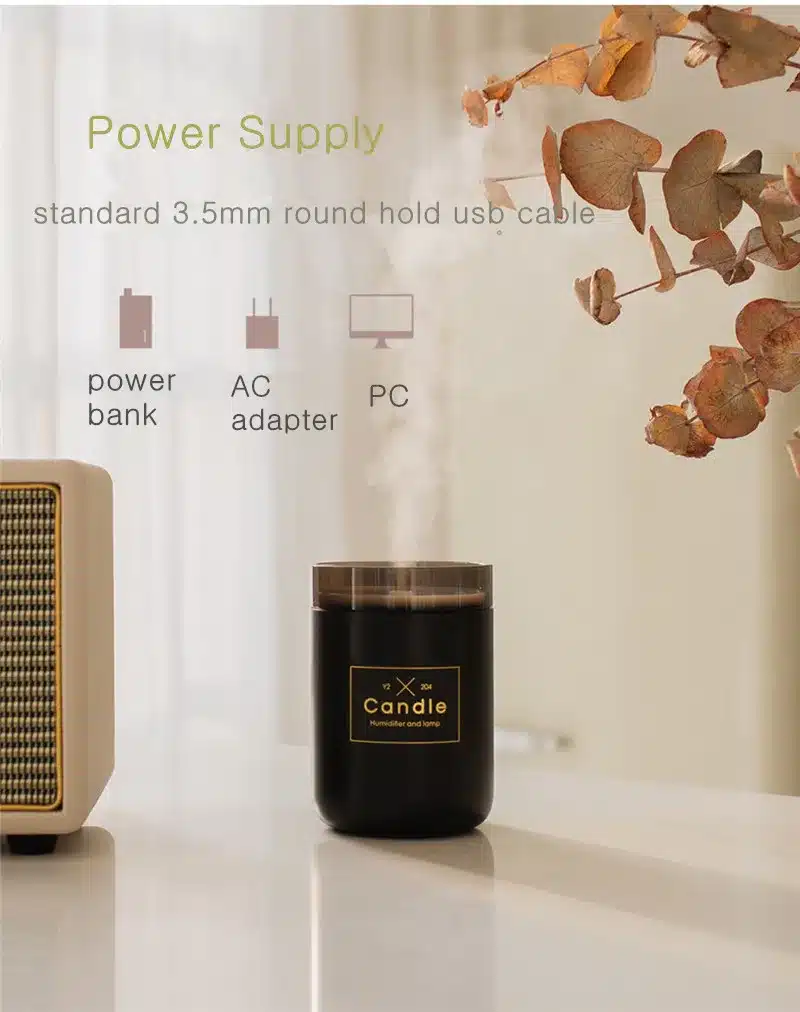 280ML Candle Air Humidifier Ultrasonic Essential Oil Diffusers Home Humidifier Aroma Oil Water Diffuser with Night Lamp Light 15