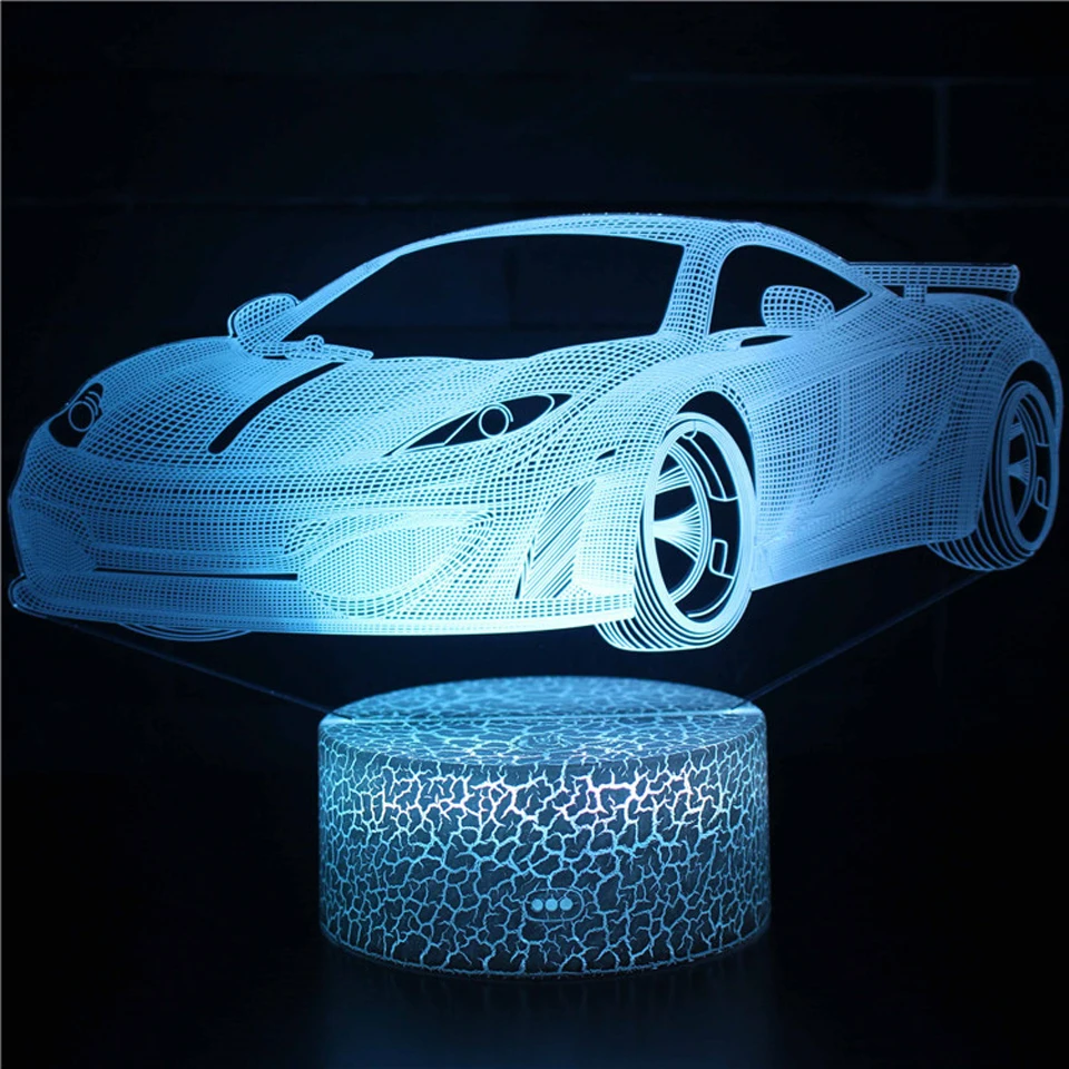 sinine LED öölamp sportauto kujutisega