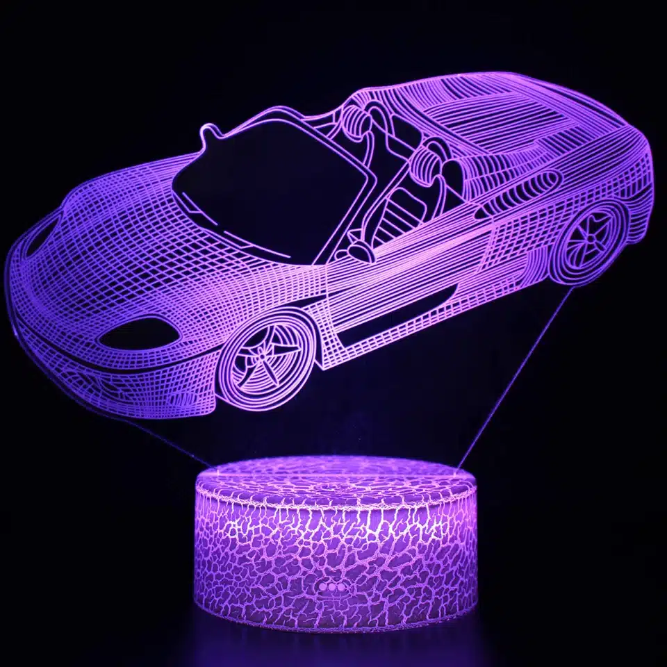 lilla valgusega 3D auto kujuline öölamp