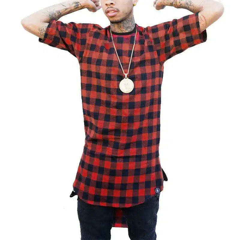2018 Brand New Clothing Mens Checked Shirt Hip Hop plaid t shirt Zipper Hiphop Swag T-shirts Streetwear Mens Tyga male Tshirt 11