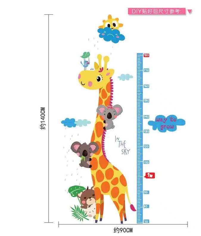 Free shipping Kids hoogte grafiek muursticker interieur giraf hoogte heerser decoratie kamer decals muur art sticker wallpaper 15