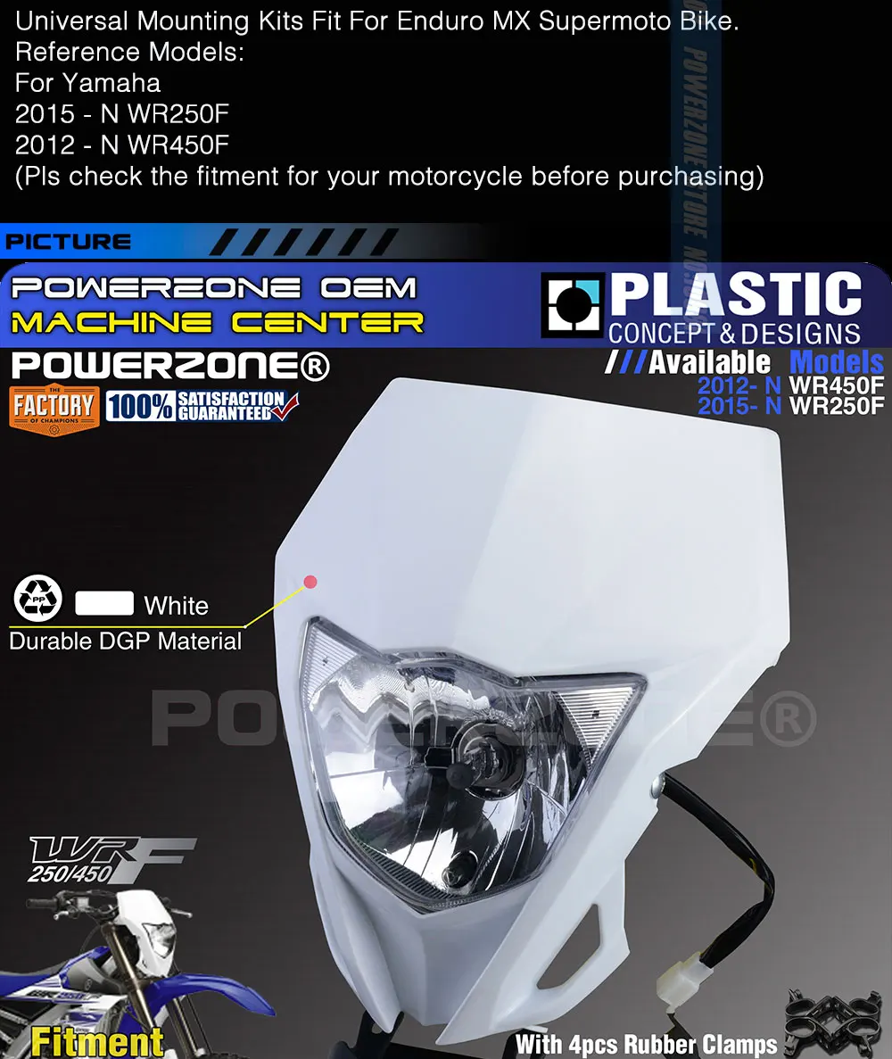 Powerzone Motorcycle Headlight Headlamp For YAMAHA WR250F 2015-2018 WR450F 2018 MX Enduro Dirt Bike Universal CRF YZF DRZ KLX 2
