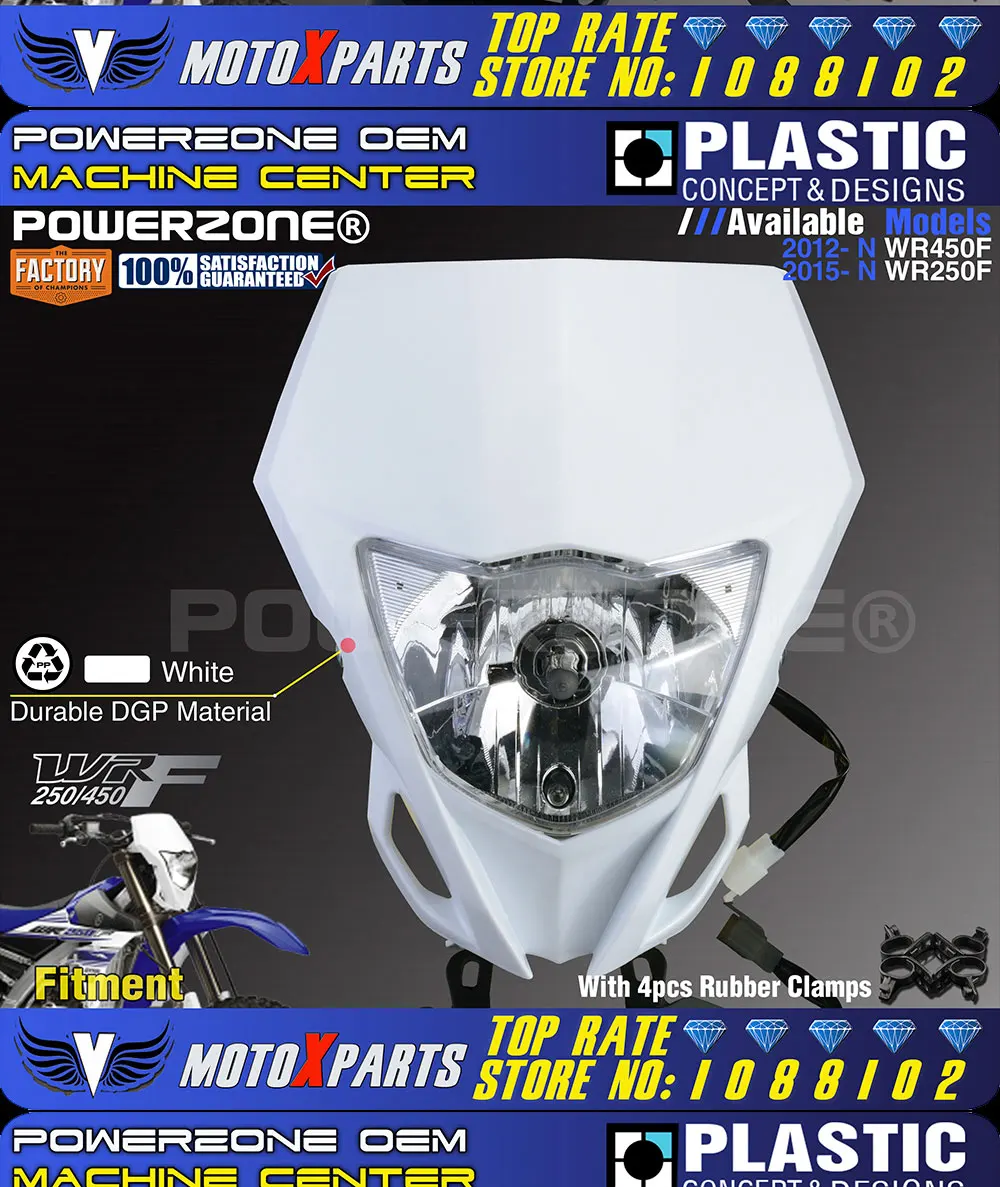 Powerzone Motorcycle Headlight Headlamp For YAMAHA WR250F 2015-2018 WR450F 2018 MX Enduro Dirt Bike Universal CRF YZF DRZ KLX 3