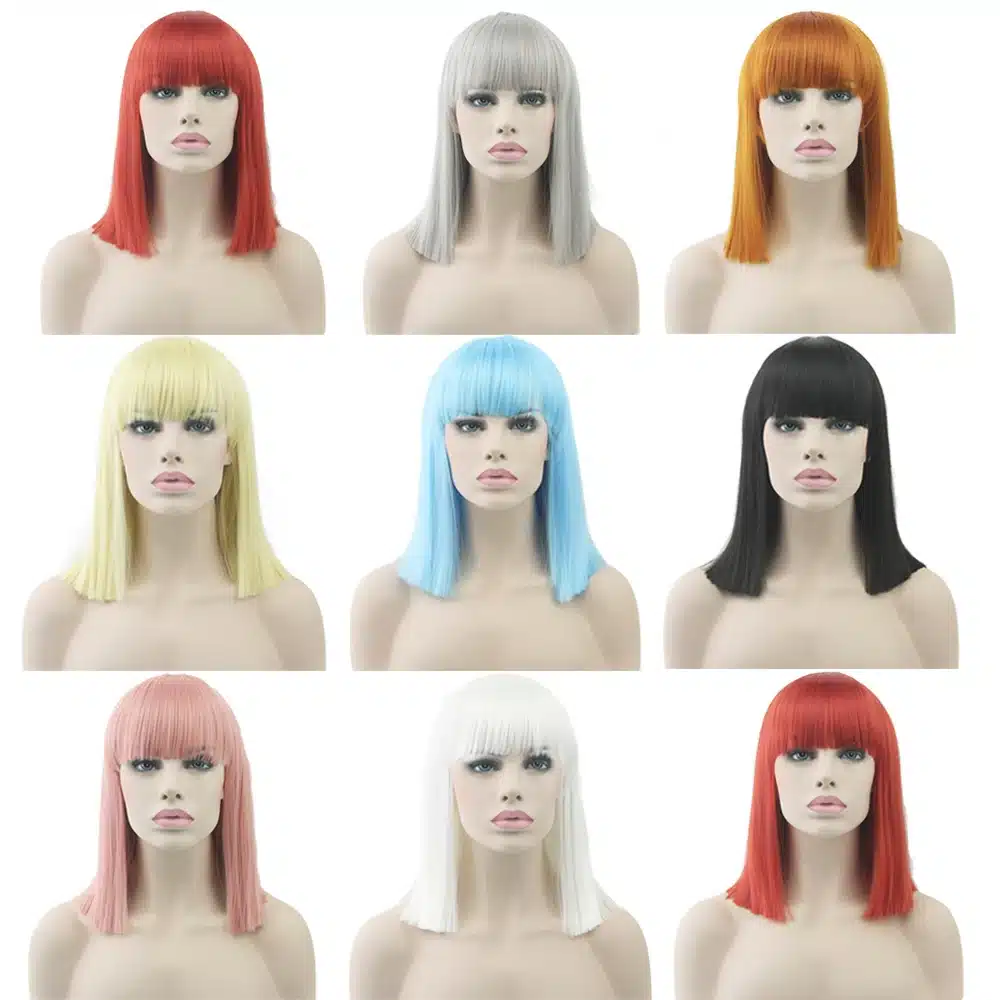 Soowee 8 Colors Short Straight Heat Resistant Synthetic Hair Gray Nature Black Women Party Cosplay Wigs 10