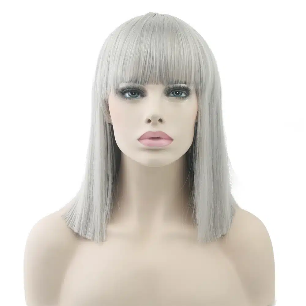 Soowee 8 Colors Short Straight Heat Resistant Synthetic Hair Gray Nature Black Women Party Cosplay Wigs 11