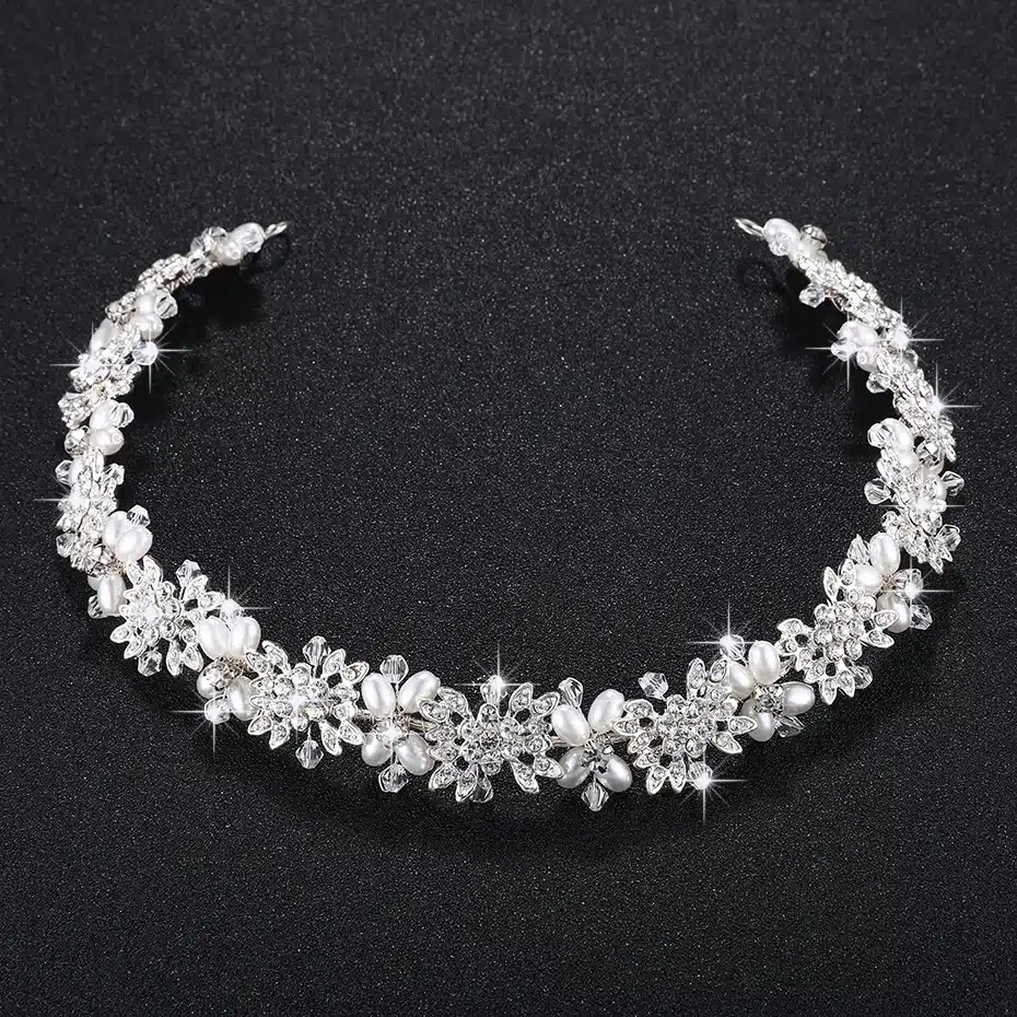 Miallo Luxury Clear Crystal Bridal Hair Vine Pearls Wedding Hair Jewelry Accessories Headpiece Women Crowns Pageant HS-J4506 16