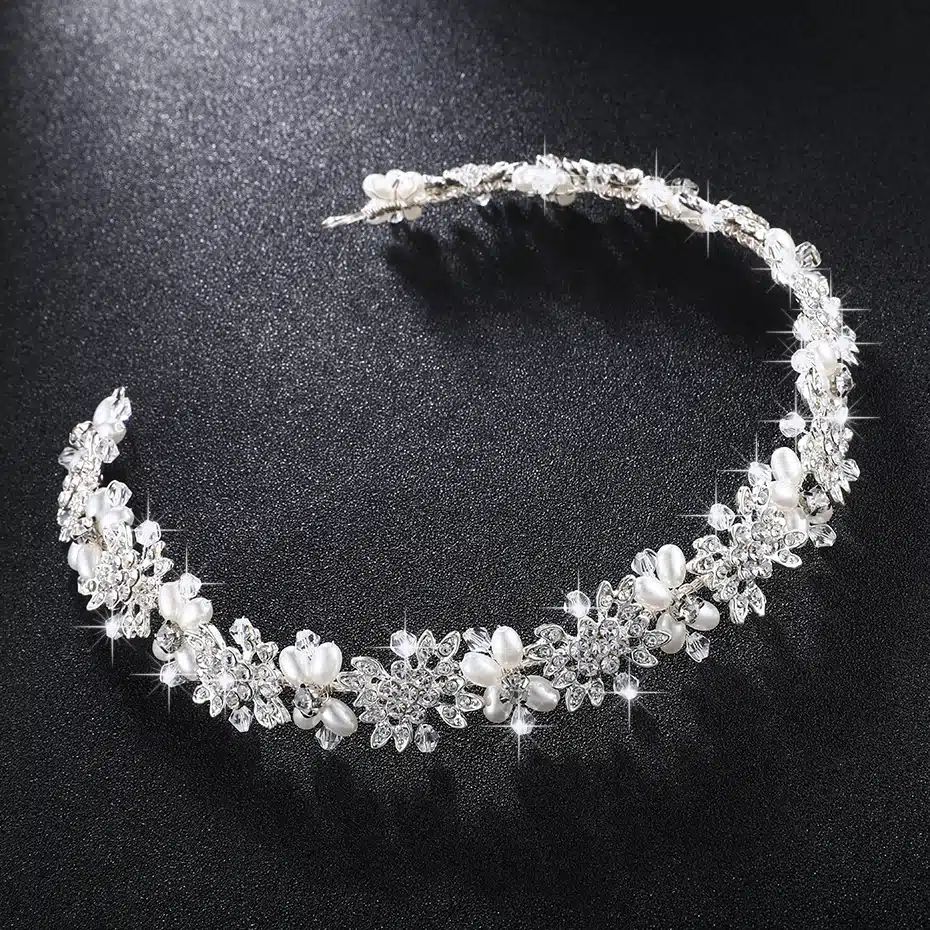 Miallo Luxury Clear Crystal Bridal Hair Vine Pearls Wedding Hair Jewelry Accessories Headpiece Women Crowns Pageant HS-J4506 17