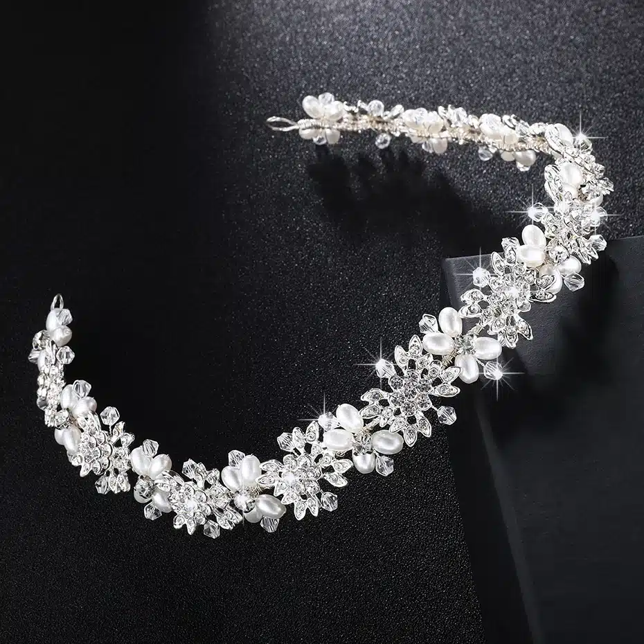 Miallo Luxury Clear Crystal Bridal Hair Vine Pearls Wedding Hair Jewelry Accessories Headpiece Women Crowns Pageant HS-J4506 18