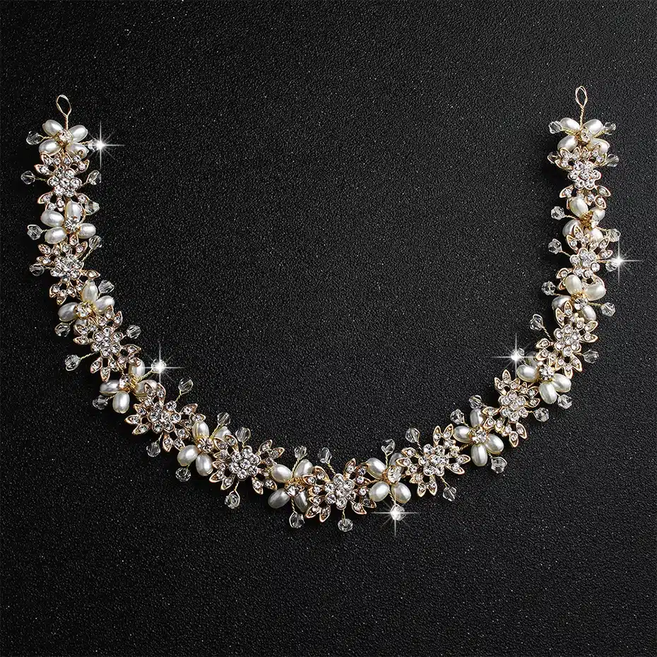 Miallo Luxury Clear Crystal Bridal Hair Vine Pearls Wedding Hair Jewelry Accessories Headpiece Women Crowns Pageant HS-J4506 19