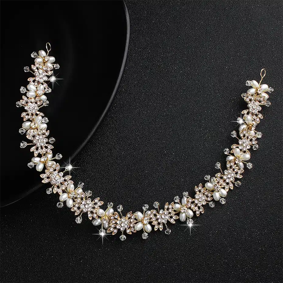 Miallo Luxury Clear Crystal Bridal Hair Vine Pearls Wedding Hair Jewelry Accessories Headpiece Women Crowns Pageant HS-J4506 20