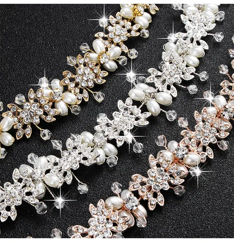 Miallo Luxury Clear Crystal Bridal Hair Vine Pearls Wedding Hair Jewelry Accessories Headpiece Women Crowns Pageant HS-J4506 26