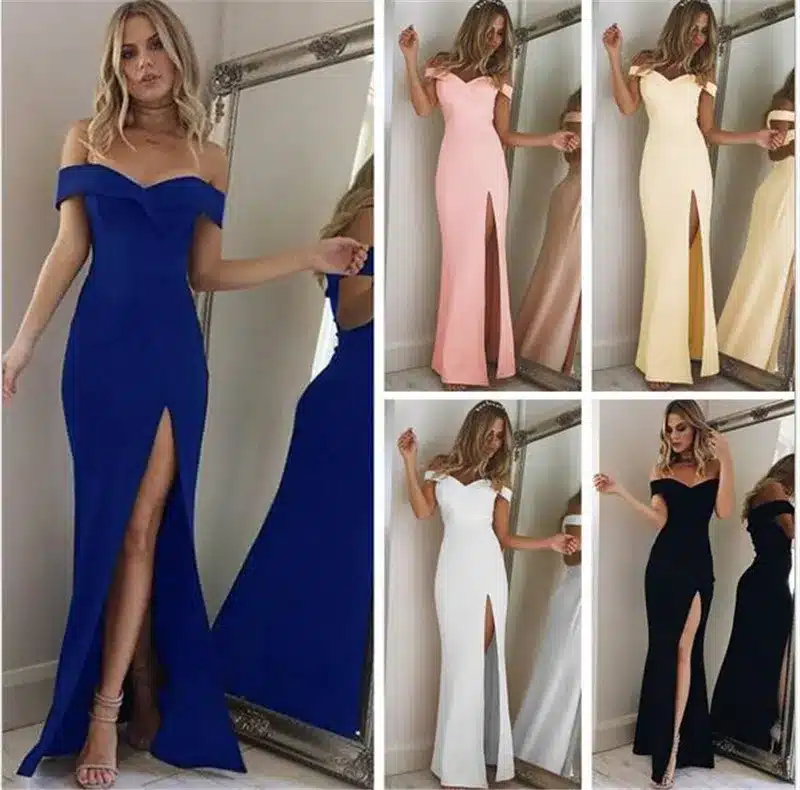 Summer New Arrival Off Shoulder Sexy Black Pink Dress 2019 Sexy Split The Fork Dress Women Elegant Slash Neck long Dress Vestido 13