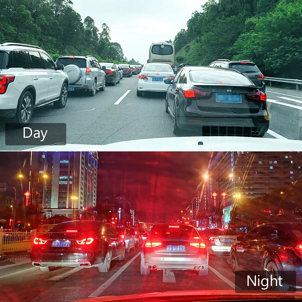 päevane ja öine liiklus tiheda autode vooga maanteel