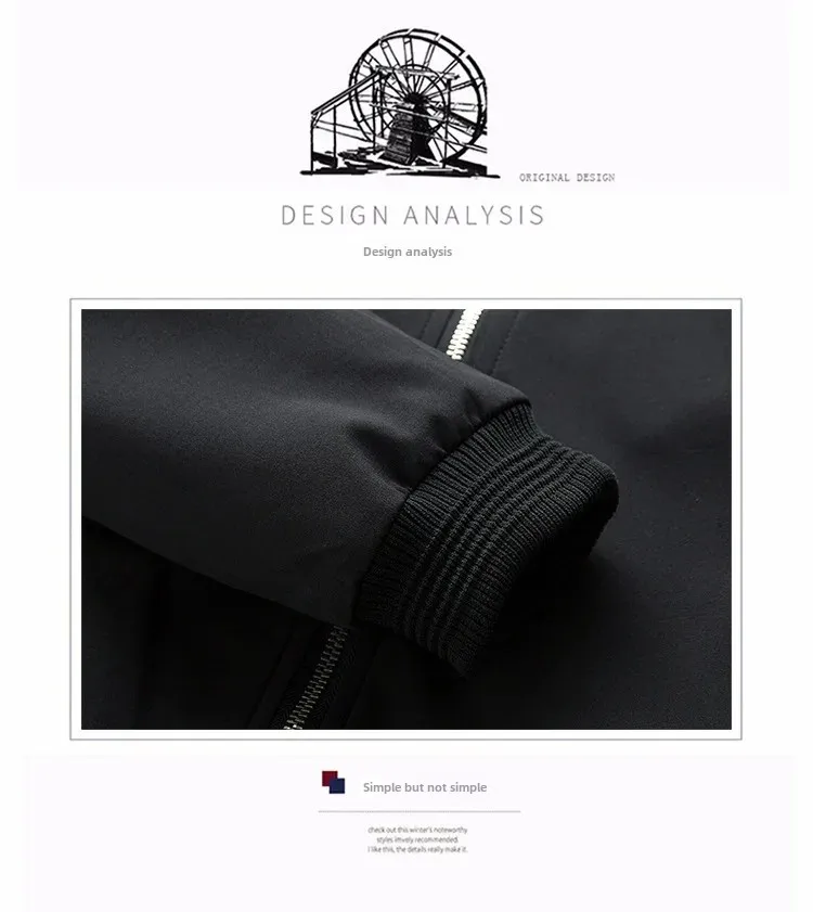 Must õhuke ühevärviline jakk lukuga. Jaki varrukasuul on soonikmaterjal, mis tagab hea istuvuse. Taust on lihtne ja hele, mis toob esile jaki detailid ja kvaliteetse materjali.