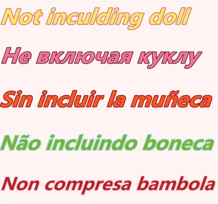 erinevates keeltes tekst, mis ütleb, et nukk ei kuulu komplekti