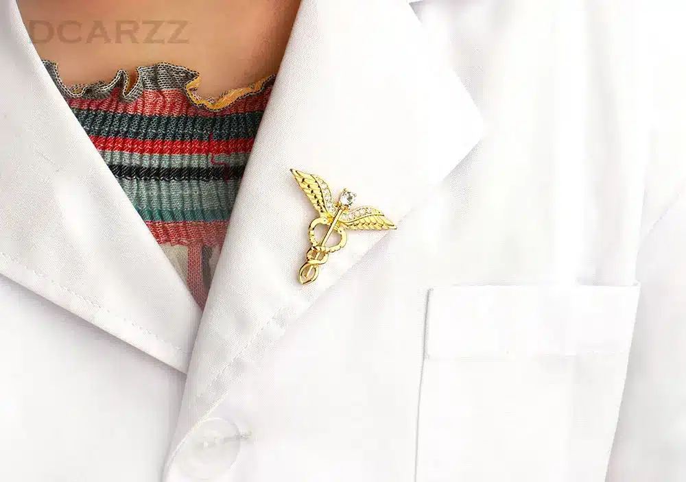 Gold Color Caduceus Pin Medical Jewelry Gift for Doctor/Nurse/Medical Student Rod Of Asclepius Emergency Crystal Brooch 2