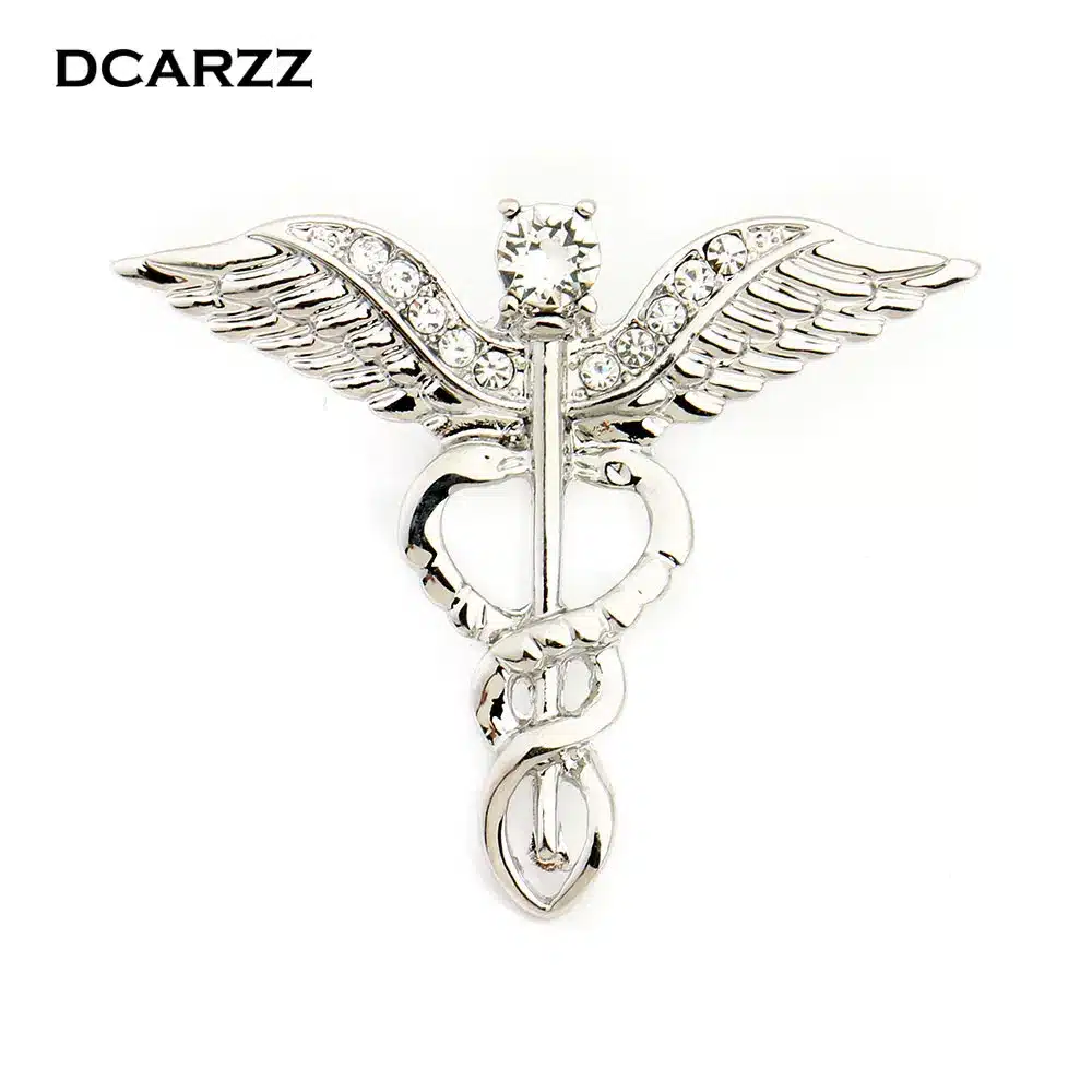 Gold Color Caduceus Pin Medical Jewelry Gift for Doctor/Nurse/Medical Student Rod Of Asclepius Emergency Crystal Brooch 4