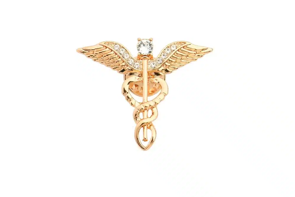Gold Color Caduceus Pin Medical Jewelry Gift for Doctor/Nurse/Medical Student Rod Of Asclepius Emergency Crystal Brooch 7