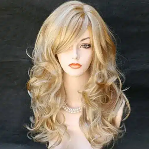 QQXCAIW Long Wavy Natrual Blonde 60 Cm Synthetic Hair Wigs 10