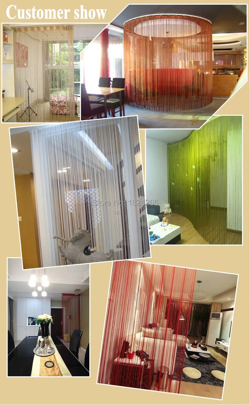 Solid Color String Curtain 300*300CM Black White Green Classic Line Curtain Window Blind Valance Room Divider Door Decorative 15