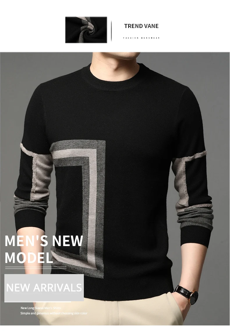 meeste must pullover hallide geomeetriliste mustritega