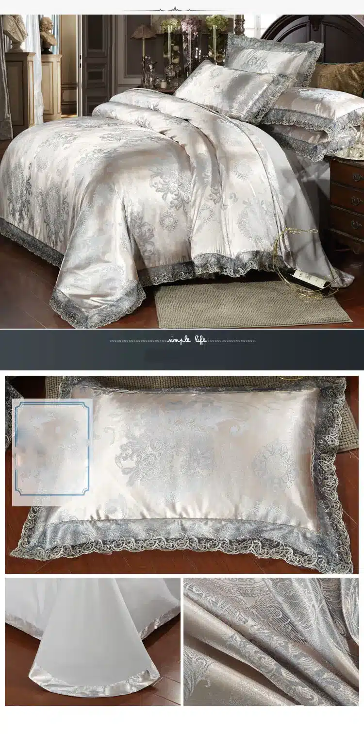 elegantne neljaosaline voodipesukomplekt hõbedase mustriga