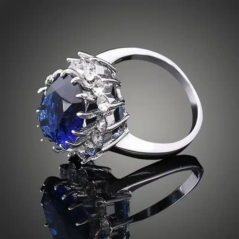 Hot Sale Top Quality Fashion Women Luxurious Elegent Blue Crystal Wedding Ring Concise Jewelry Anillos Perfect 13