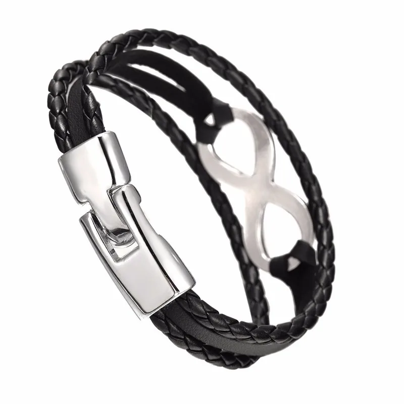 2017 Hot sale high quailty Infinity Bracelet Bangle Genuine Leather Hand Chain Buckle friendship men women bracelet 14