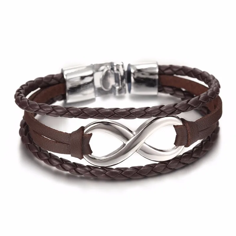 2017 Hot sale high quailty Infinity Bracelet Bangle Genuine Leather Hand Chain Buckle friendship men women bracelet 16