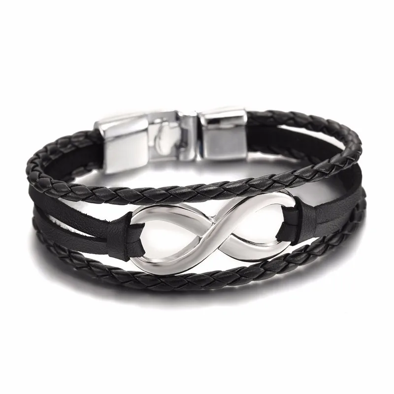 2017 Hot sale high quailty Infinity Bracelet Bangle Genuine Leather Hand Chain Buckle friendship men women bracelet 11