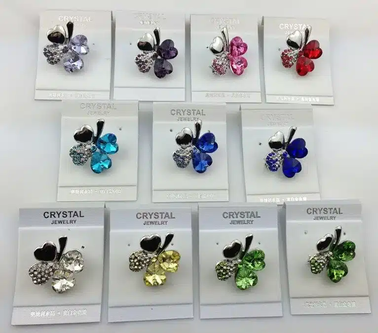 free shipping promotion summer charm top quality Austrian Crystal four leaf clover Brooch 19 colors fashion jewelry accessories 35
