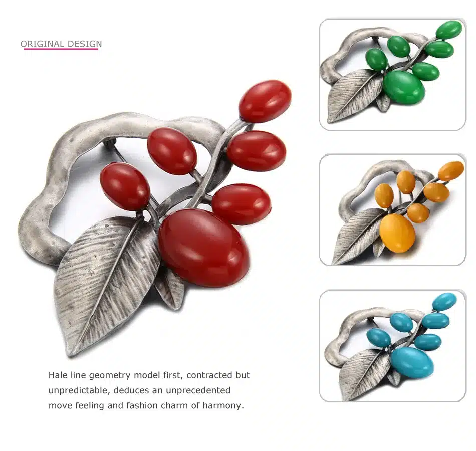 MloveAcc European Vintage Style Leaf Shape Brooches & Pin Neon Yellow Resin Charm Women Collar Brooch Pins Accessories 11