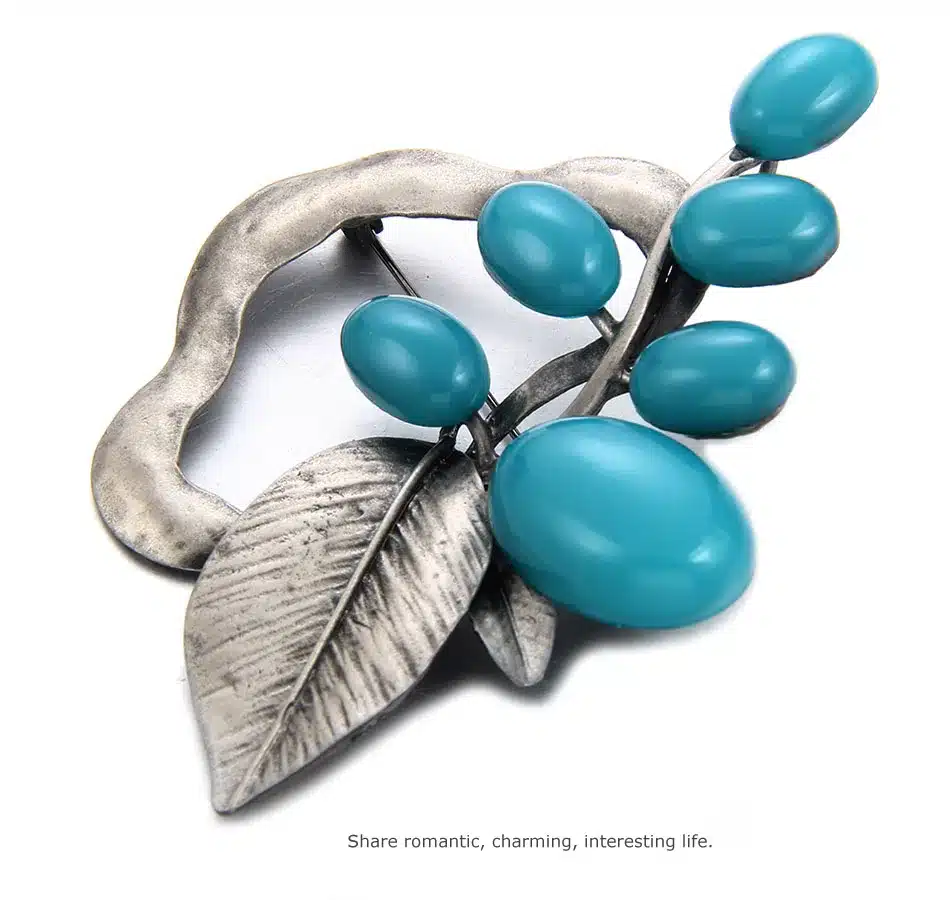 MloveAcc European Vintage Style Leaf Shape Brooches & Pin Neon Yellow Resin Charm Women Collar Brooch Pins Accessories 15