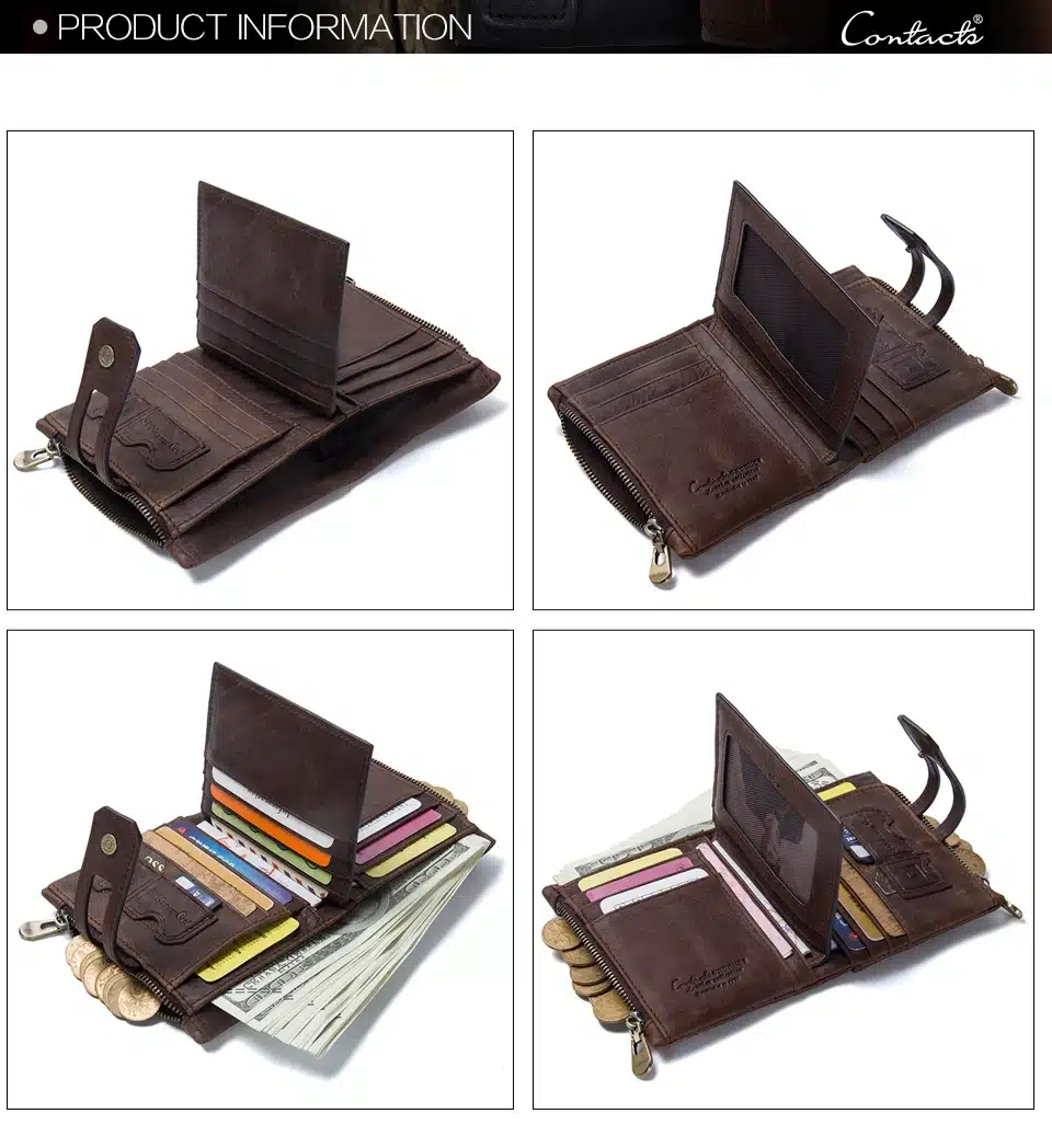 CONTACT'S Genuine Crazy Horse Leather Mens Wallet Man Cowhide Cover Coin Purse Small Brand Male Credit&ID Multifunctional Walets 18