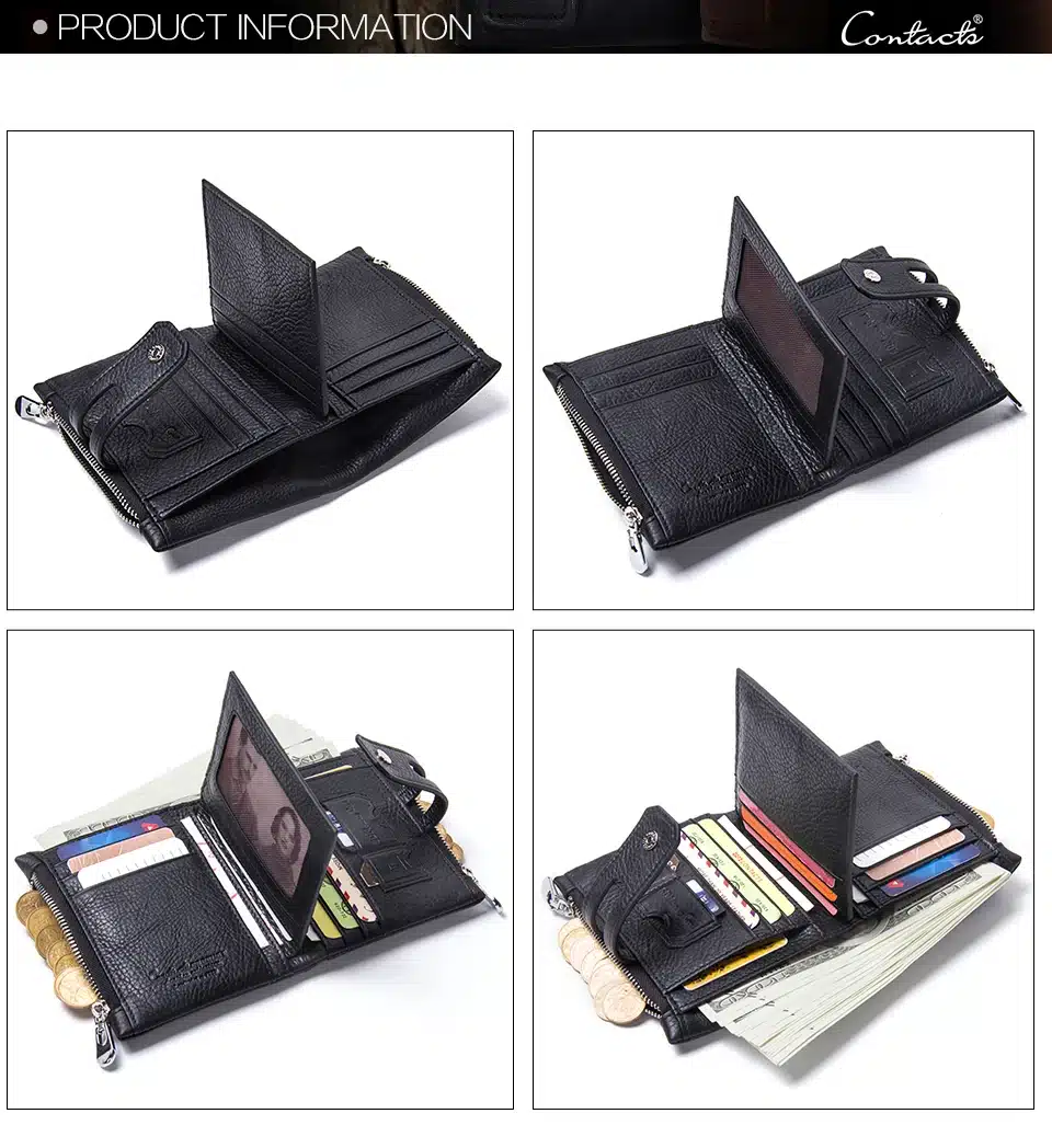 CONTACT'S Genuine Crazy Horse Leather Mens Wallet Man Cowhide Cover Coin Purse Small Brand Male Credit&ID Multifunctional Walets 21