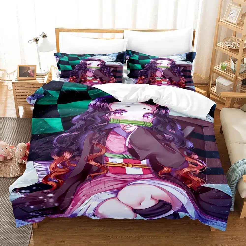 voodipesukomplekt anime tegelasega, millel on värvikas ja detailne disain