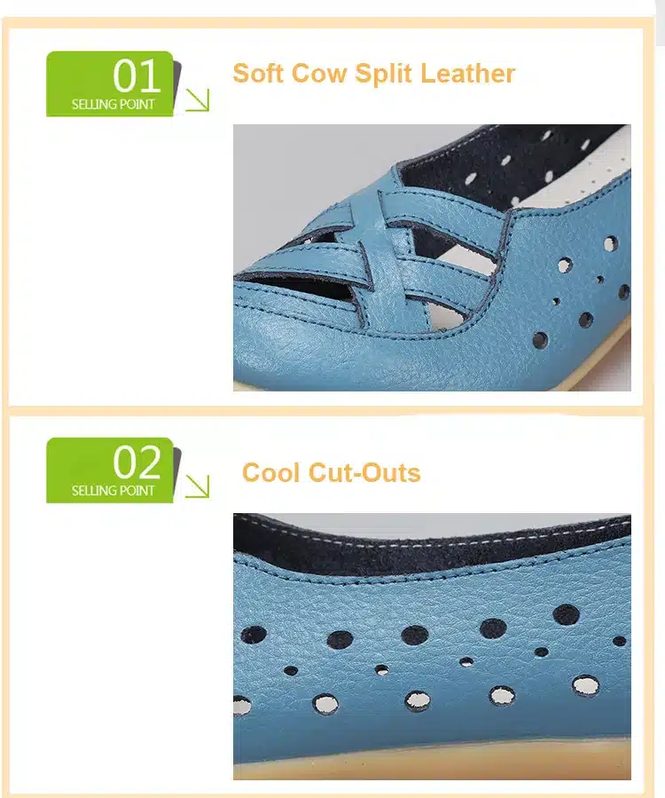 2017 Women's Casual Shoes Genuine Leather Woman Loafers Breathable Summer Shoe Flats with Hollow Out Mother Shoes Big Size 35-44 13