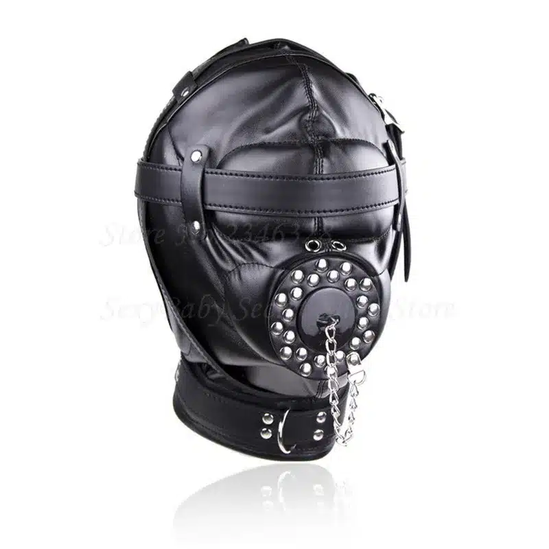Superior Black PU Leather Bondage Hood Fetish Open Mouth Sex Gag Mask Slave Bdsm Bondage Restraints Erotic Sex Toys for Couples 9